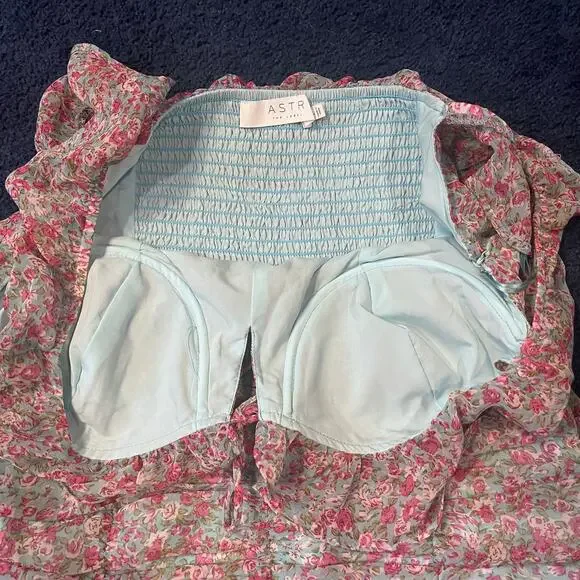 Anthropologie ASTR the Label S Floral Ruched Ruffle Mini Dress Milkmaid Coquette - Picture 8 of 12